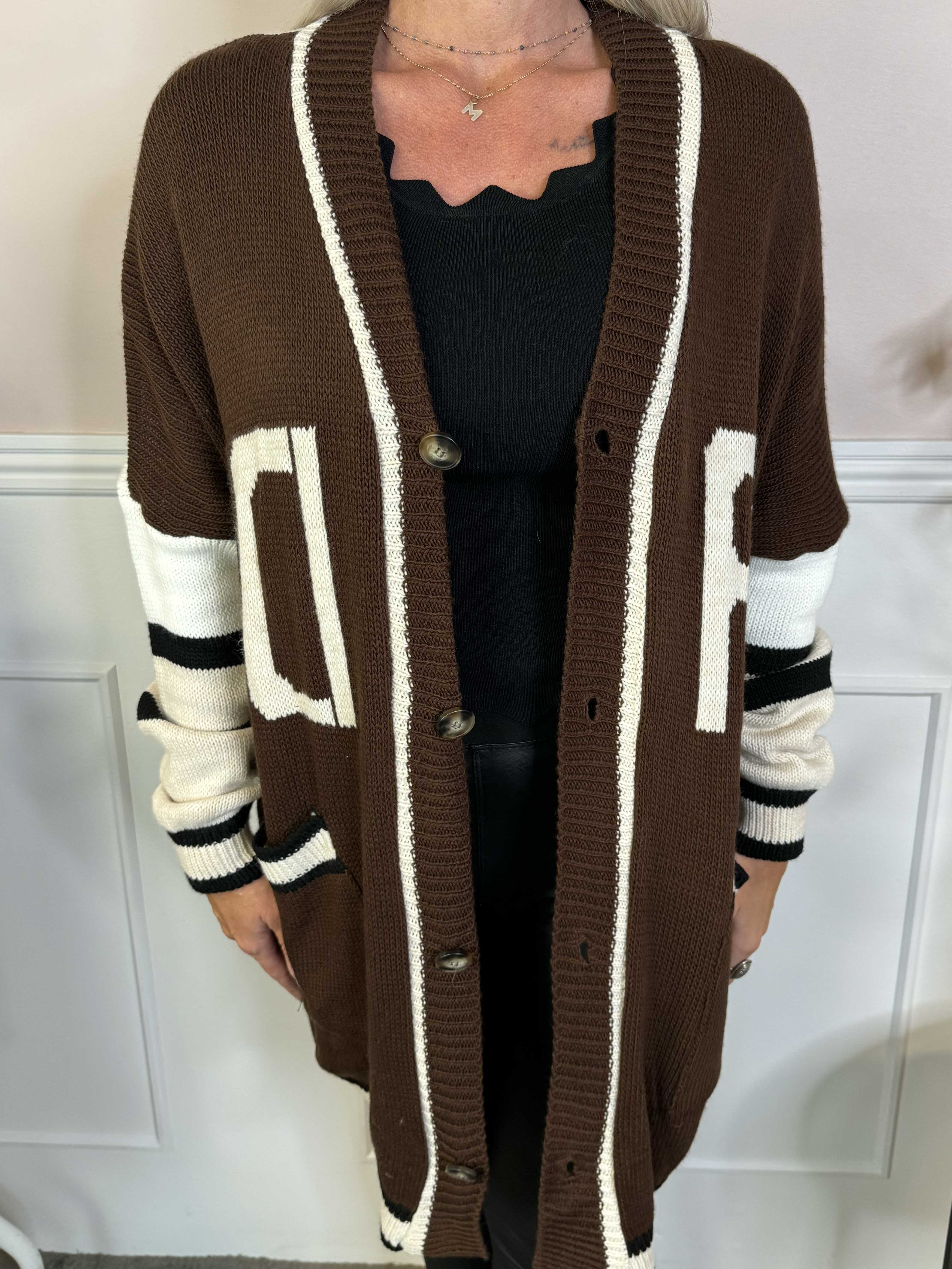 Diah - Flerfarvet college strikcardigan